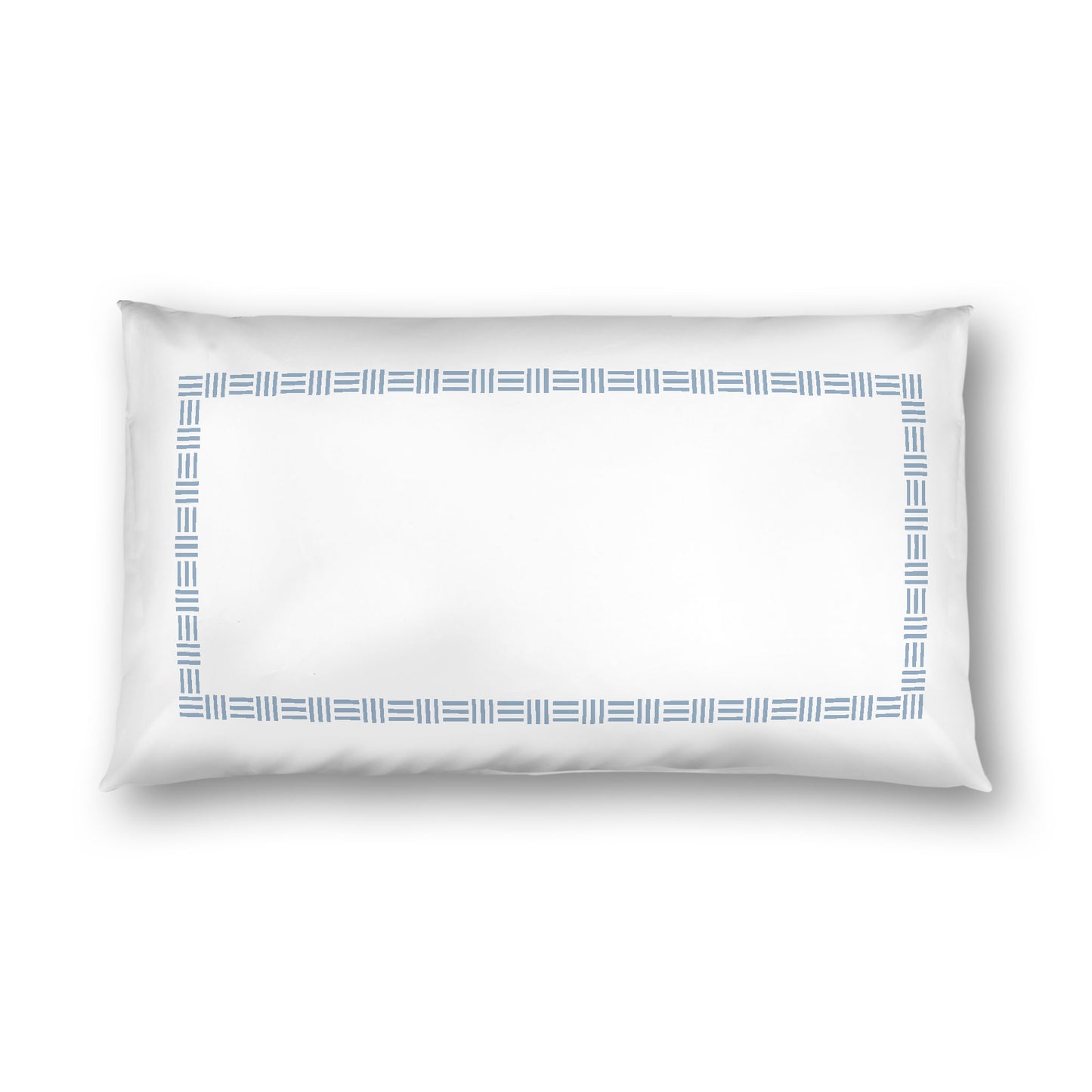 Off-white Cotton Sateen Pillow Sham, Blue Single Weave Motif Print, Classic Border, White Reverse Side, King - 20 x 36 inches