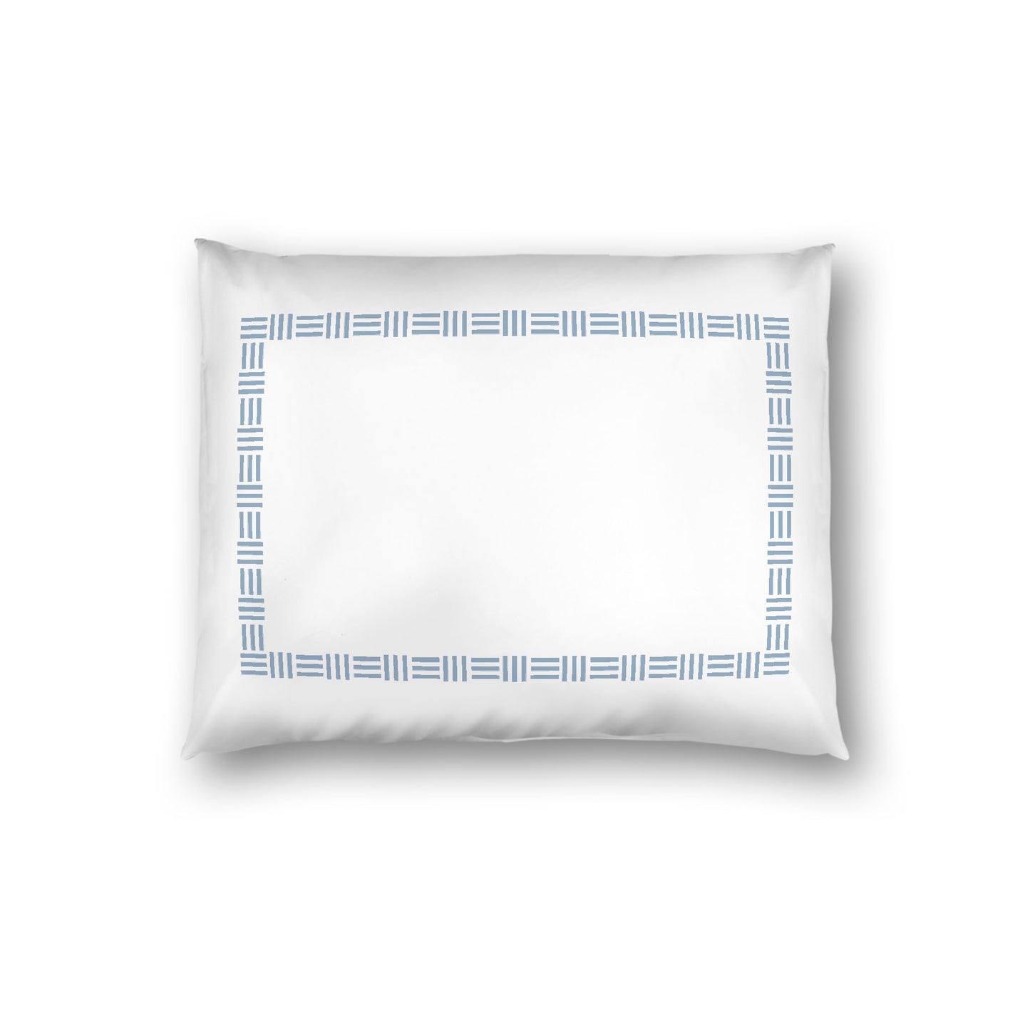 Off-white Cotton Sateen Pillow Sham, Blue Single Weave Motif Print, Classic Border, White Reverse Side, Standard - 20 x 26 inches