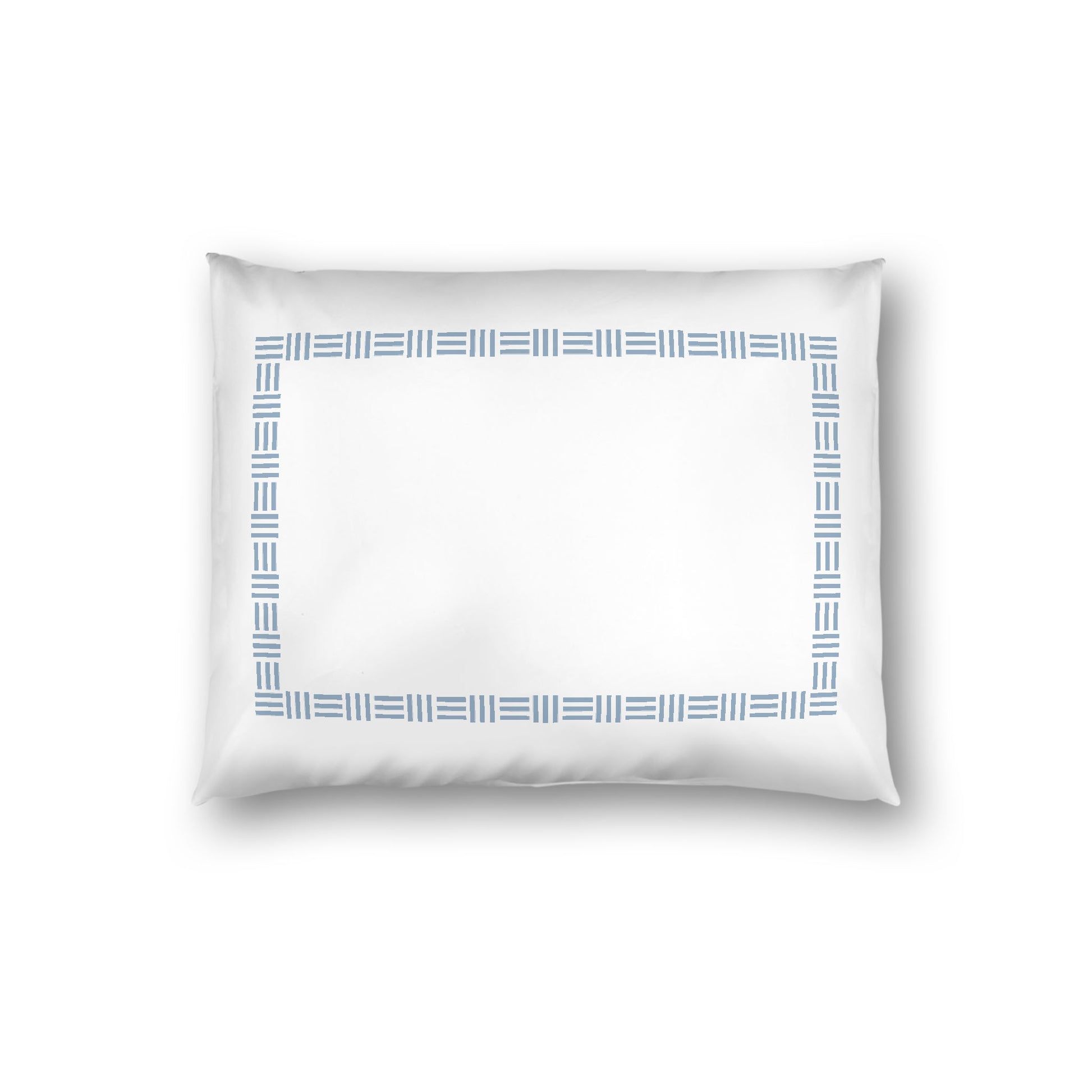 Off-white Cotton Sateen Pillow Sham, Blue Single Weave Motif Print, Classic Border, White Reverse Side, Standard - 20 x 26 inches