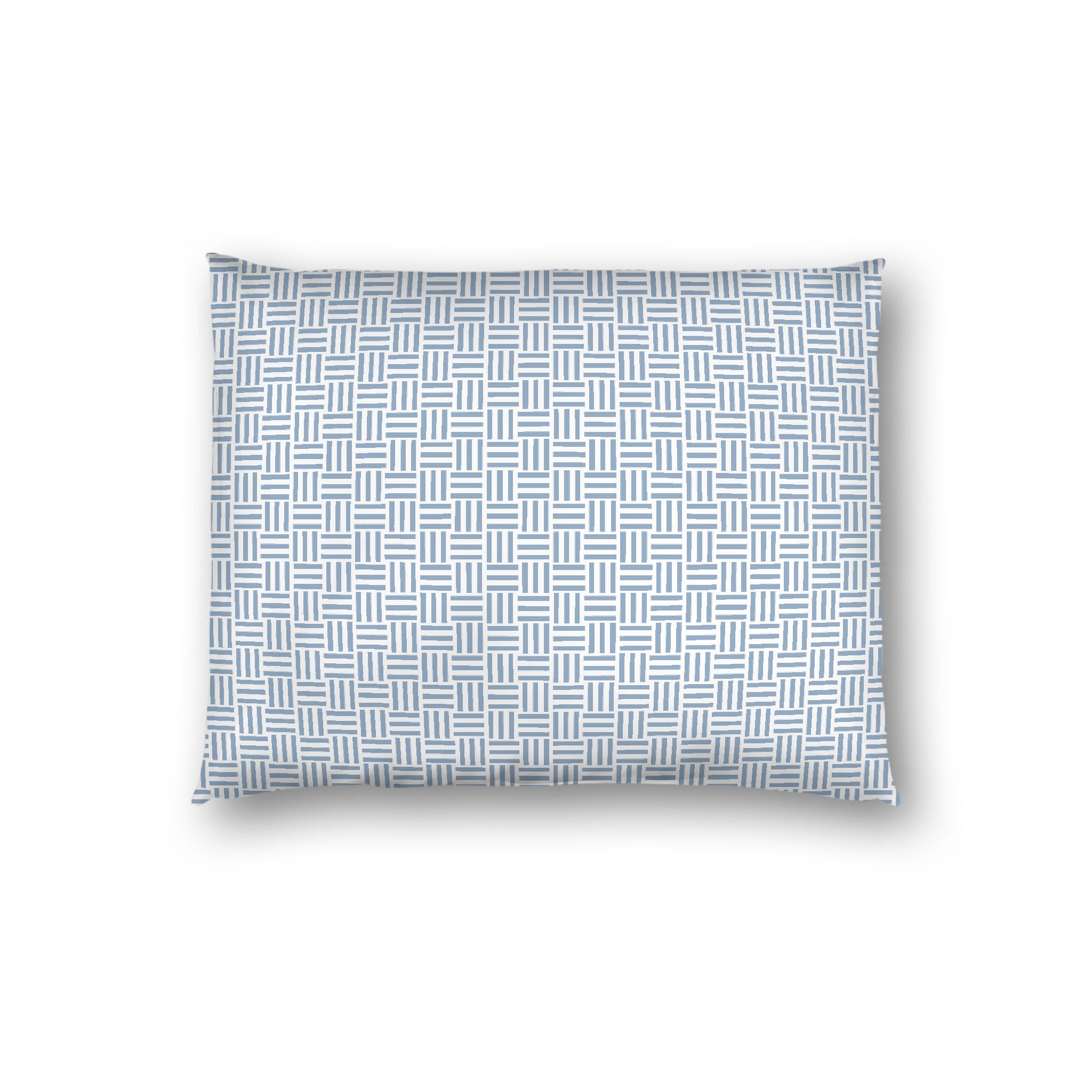 Off-white Cotton Sateen Pillow Sham, Blue Single Weave Motif Print, White Reverse Side, Standard - 20 x 26 inches