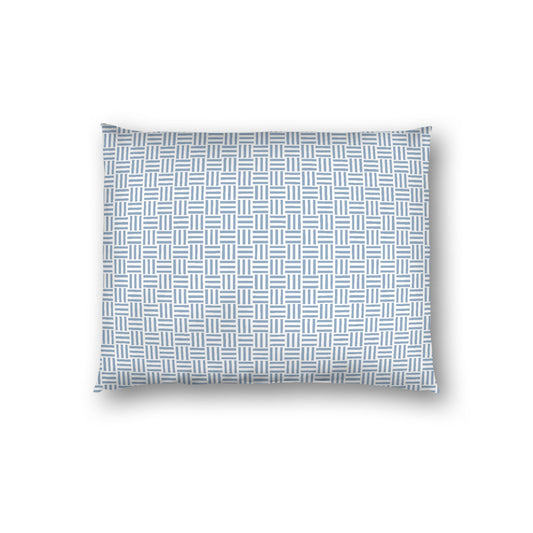 Off-white Cotton Sateen Pillow Sham, Blue Single Weave Motif Print, White Reverse Side, Standard - 20 x 26 inches