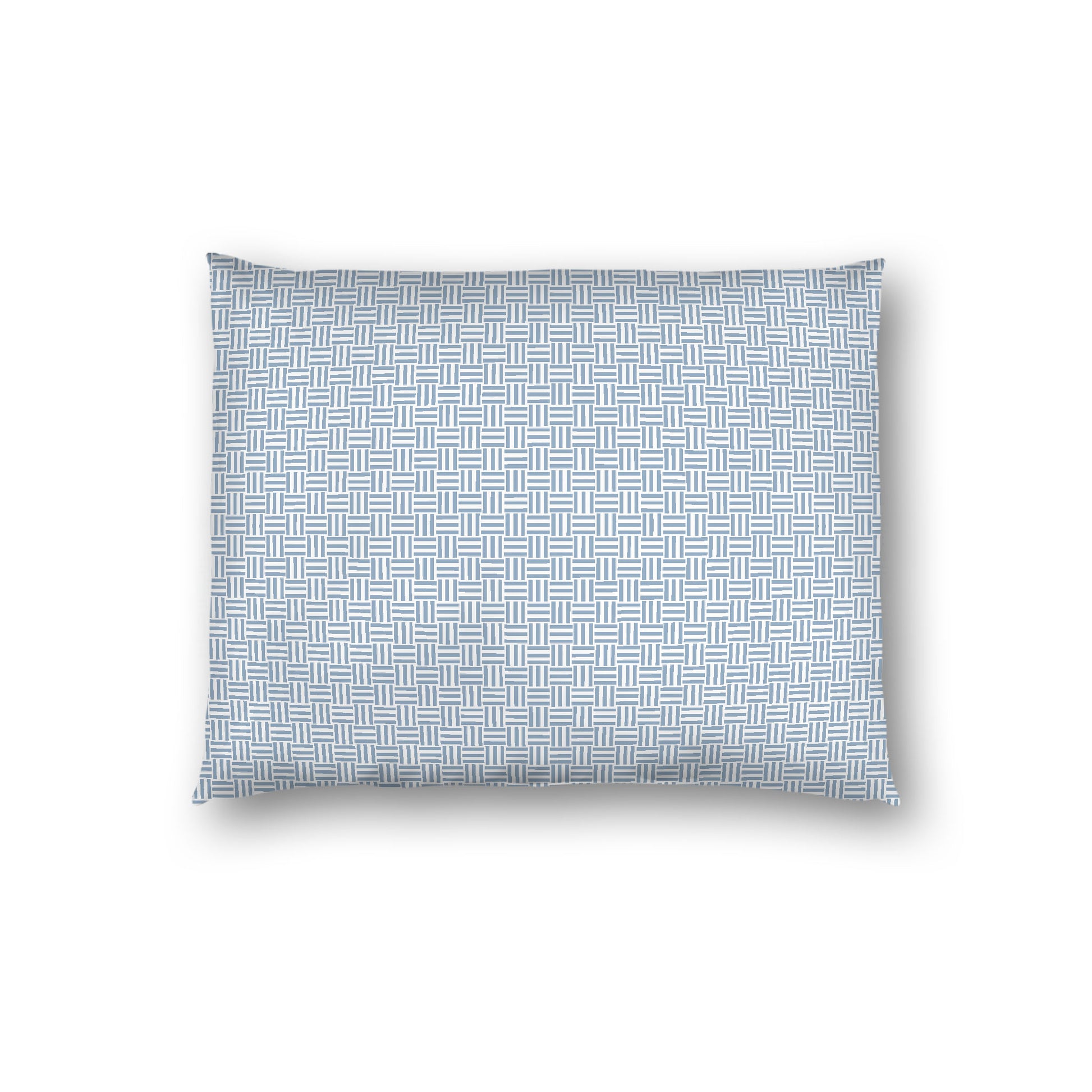 Off-white Cotton Sateen Pillow Sham, Blue Double Weave Motif Print, White Reverse Side, Standard - 20 x 26 inches