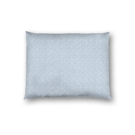 Off-white Cotton Sateen Pillow Sham, Blue Double Weave Motif Print, White Reverse Side, Standard - 20 x 26 inches