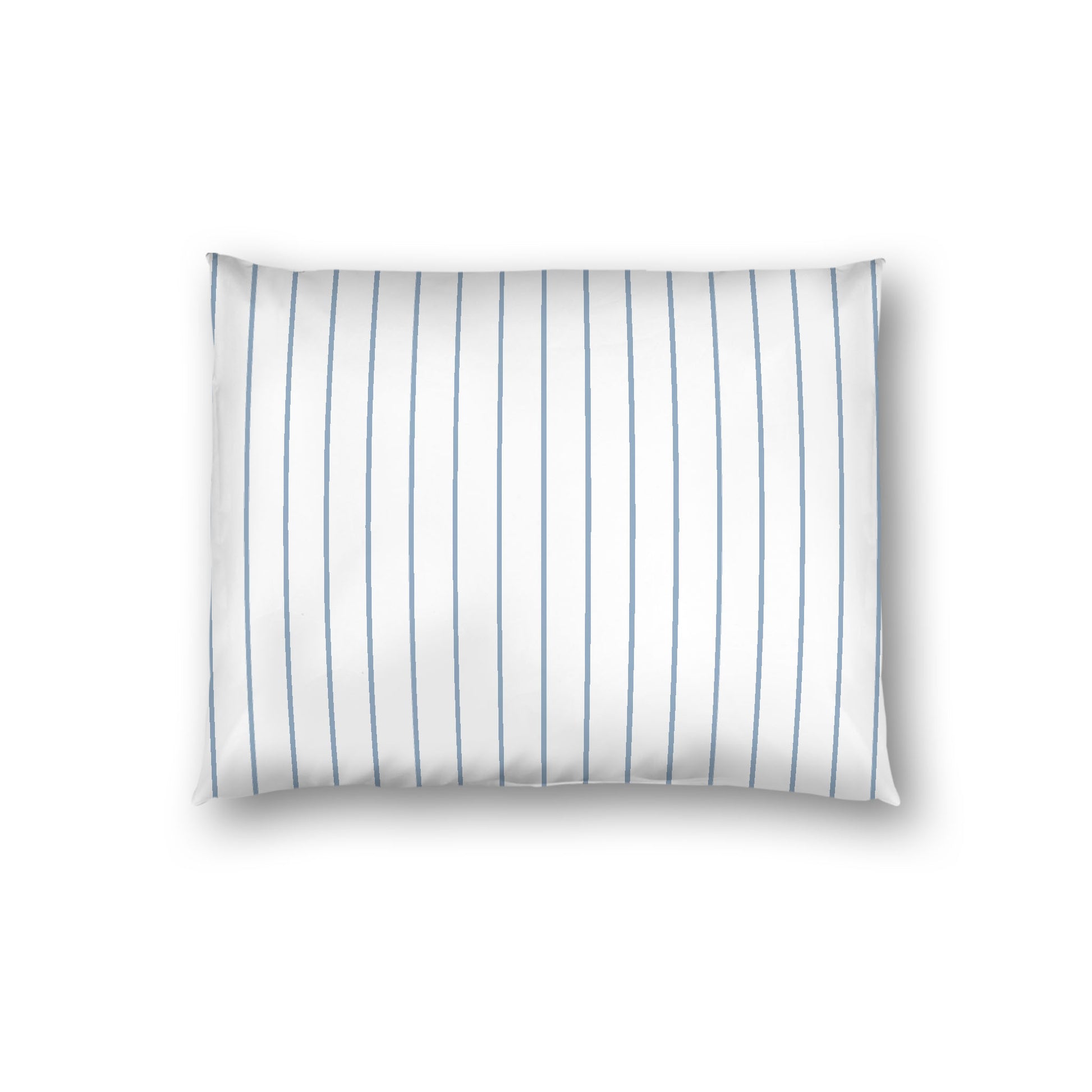 Off-white Cotton Sateen Sham, Blue Stripes on Front, White Reverse Side, Standard - 20 x 26 inches