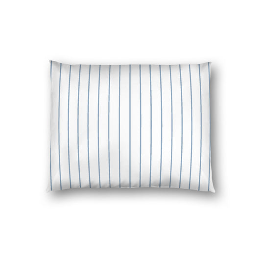 Off-white Cotton Sateen Sham, Blue Stripes on Front, White Reverse Side, Standard - 20 x 26 inches