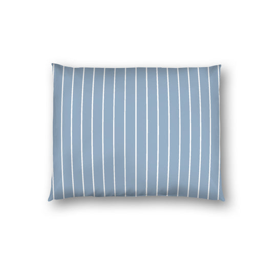Blue Cotton Sateen Sham, Off-white Stripes on Front, White Reverse Side, Standard - 20 x 26 inches