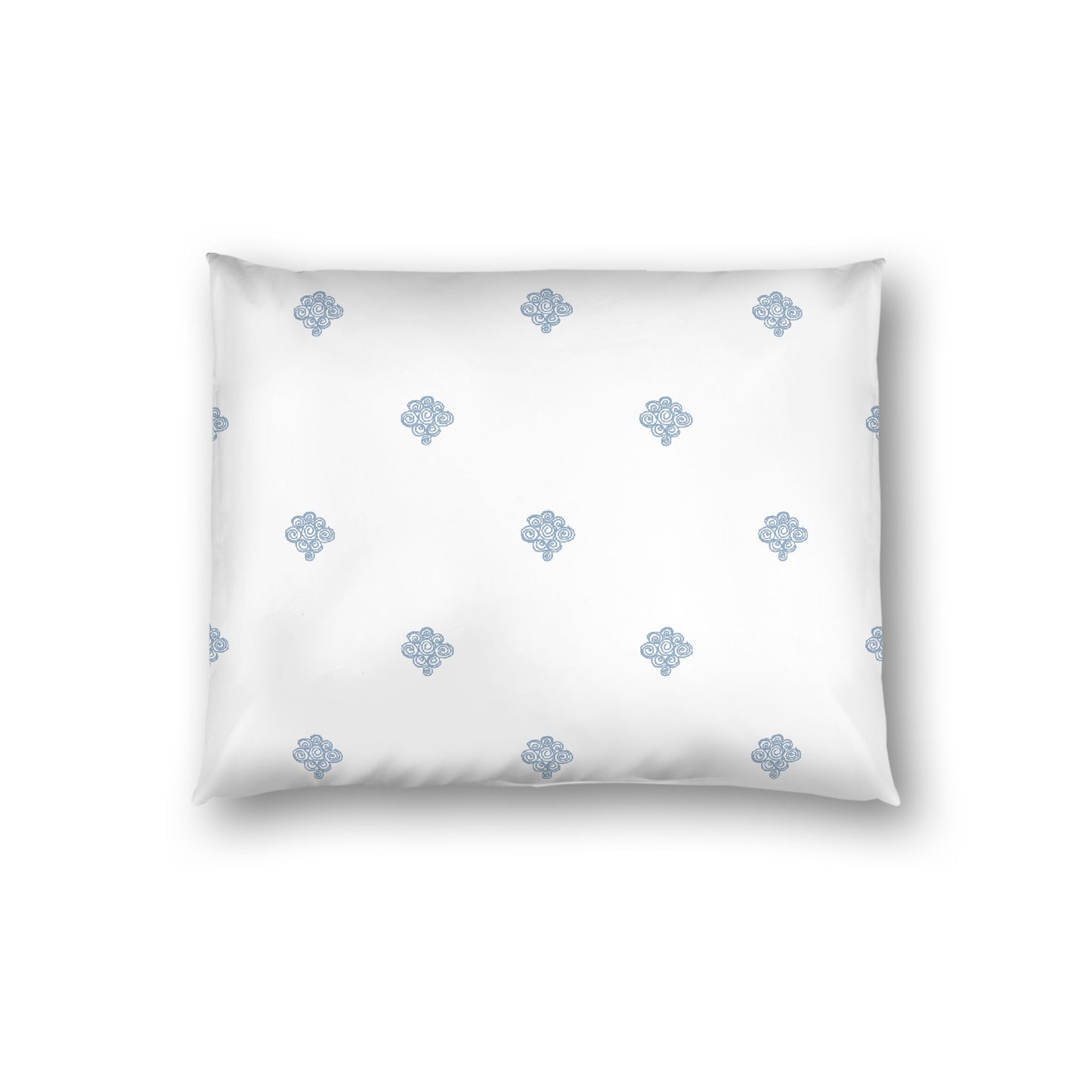 Off-white Cotton Sateen Pillow Sham, Blue Hand-painted Swizzle Motif Print, White Reverse Side, Standard - 20 x 26 inches