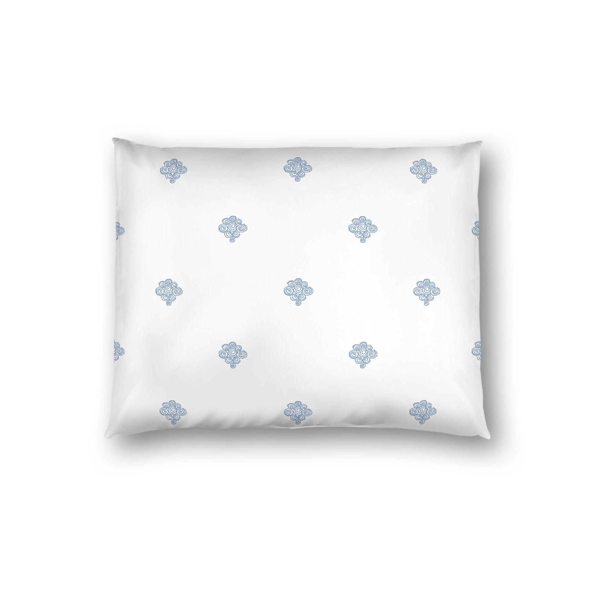 Off-white Cotton Sateen Pillow Sham, Blue Hand-painted Swizzle Motif Print, White Reverse Side, Standard - 20 x 26 inches