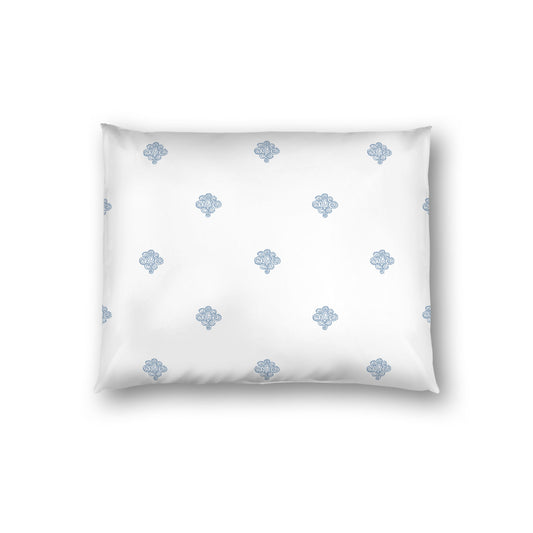 Off-white Cotton Sateen Pillow Sham, Blue Hand-painted Swizzle Motif Print, White Reverse Side, Standard - 20 x 26 inches