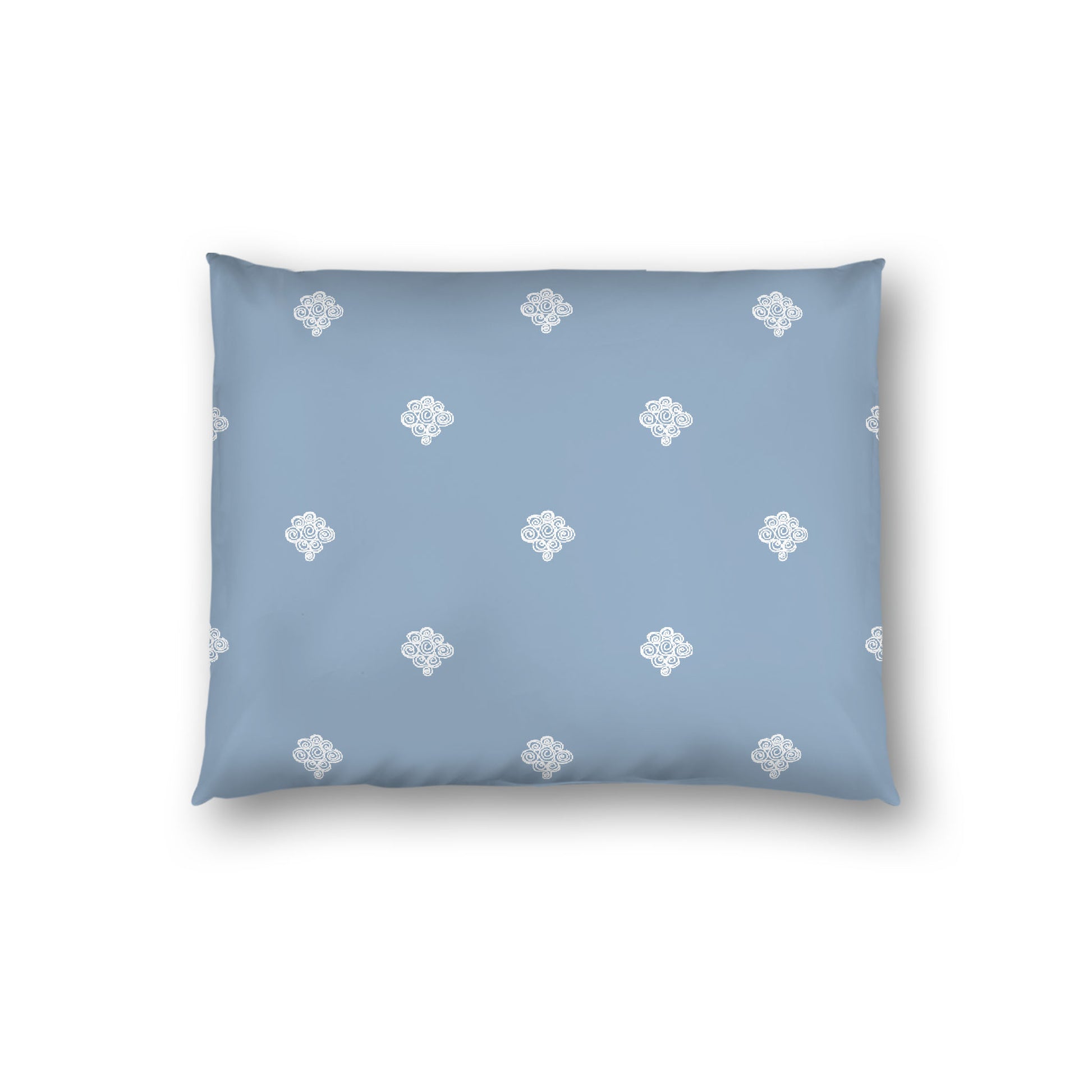 Blue Cotton Sateen Pillow Sham, Off-white Hand-painted Swizzle Motif Print, White Reverse Side, Standard - 20 x 26 inches