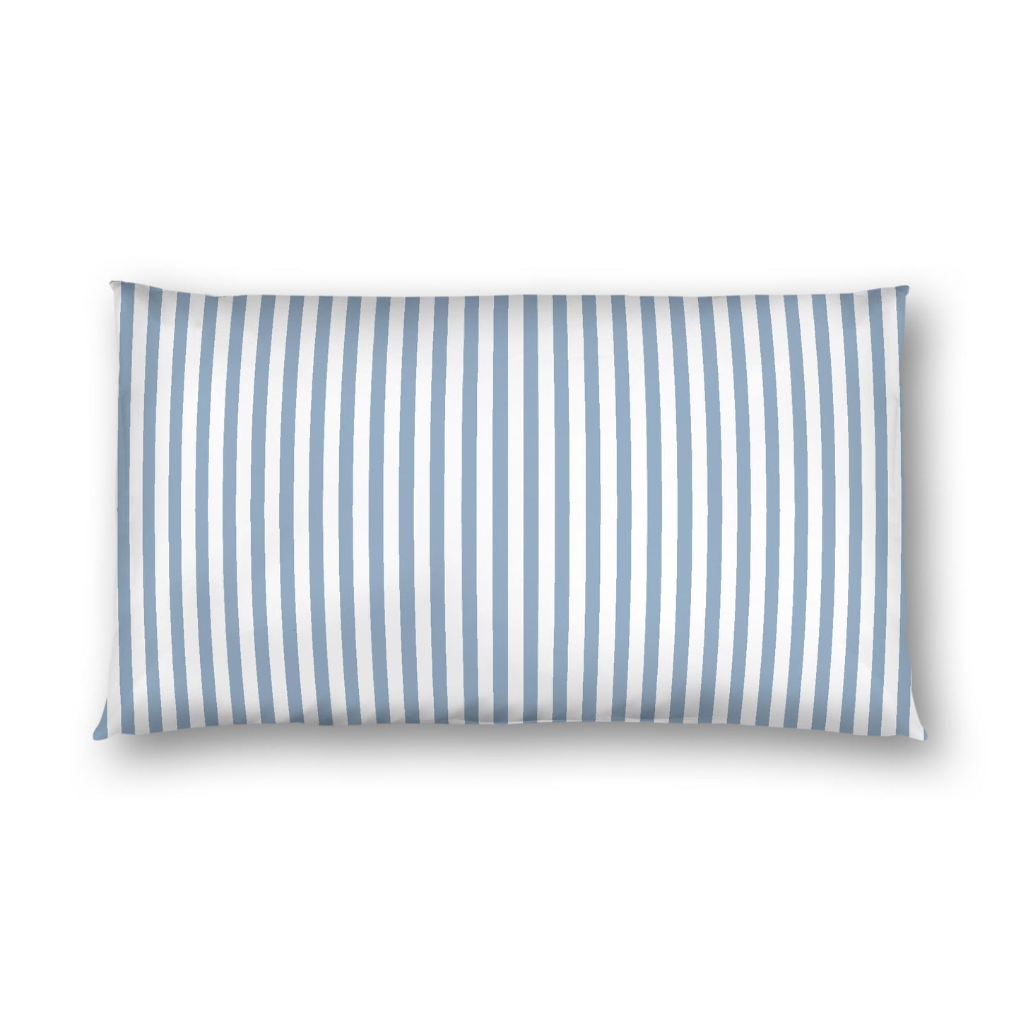 Off-white Cotton Sateen Sham, Thin Blue Bars on Front, White Reverse Side, King - 20 x 36 inches
