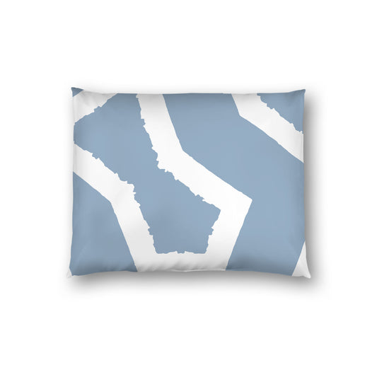 Blue Cotton Sateen Sham, Bold Off-white Graphic on Front, White Reverse Side, Standard - 20 x 26 inches