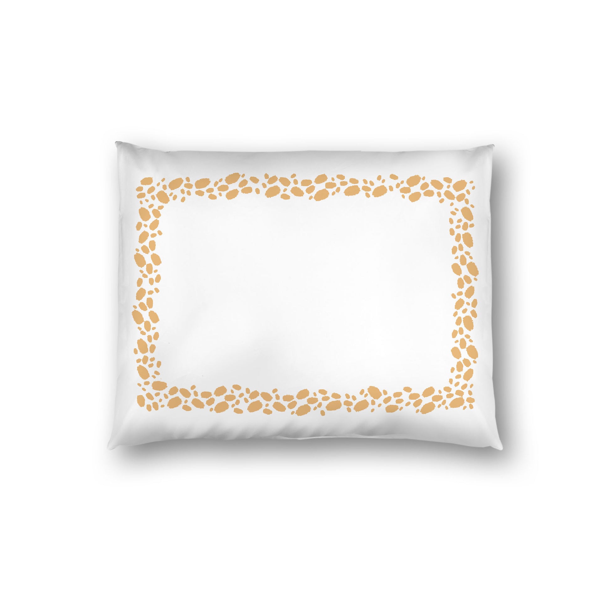 Off-white Cotton Sateen Pillow Sham, Pale Orange Hand-painted Dab Motif Print, Classic Border, White Reverse Side, Standard - 20 x 26 inches
