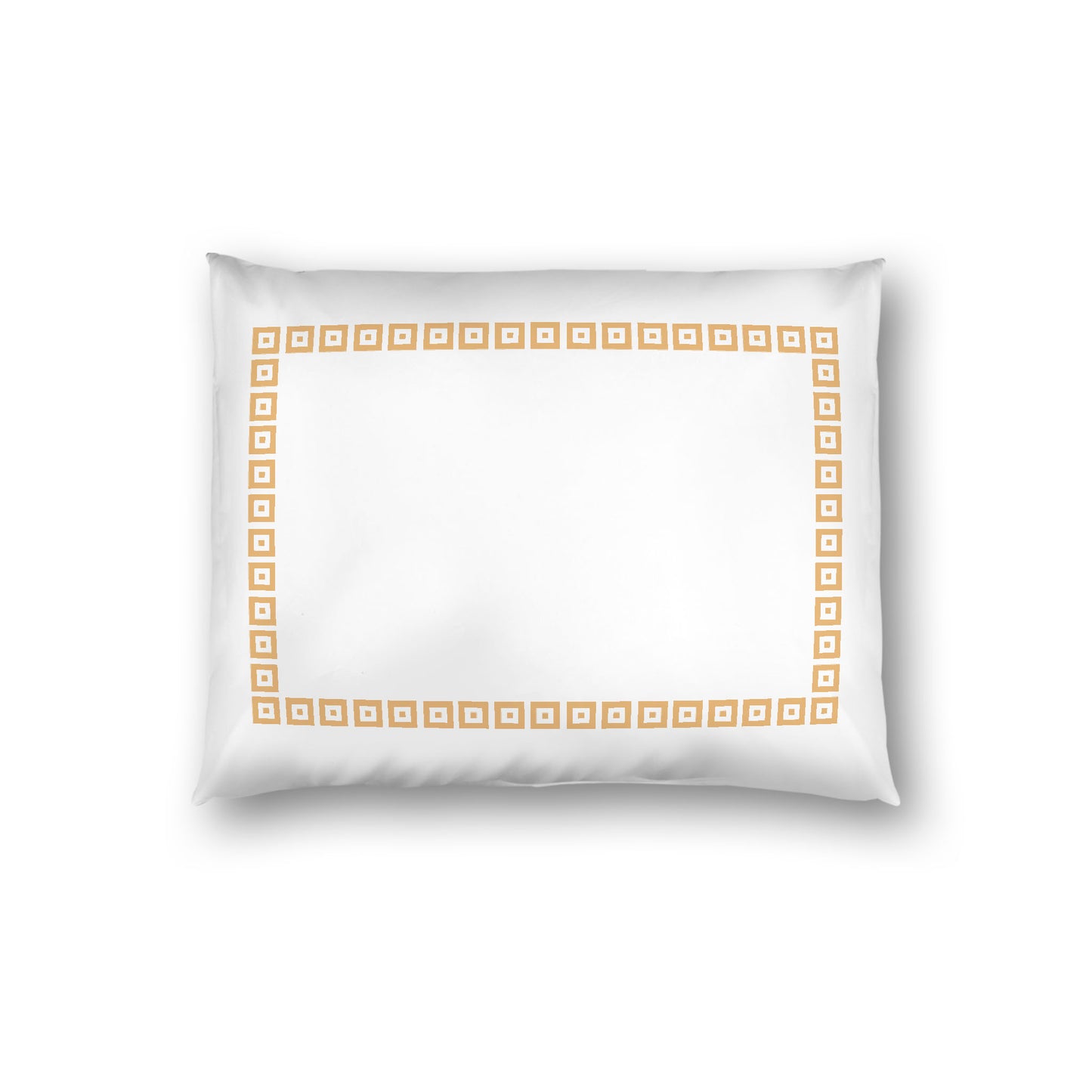 Off-white Cotton Sateen Pillow Sham, Pale Orange Repeating Square Motif Print, Classic Border, White Reverse Side, Standard - 20 x 26 inches