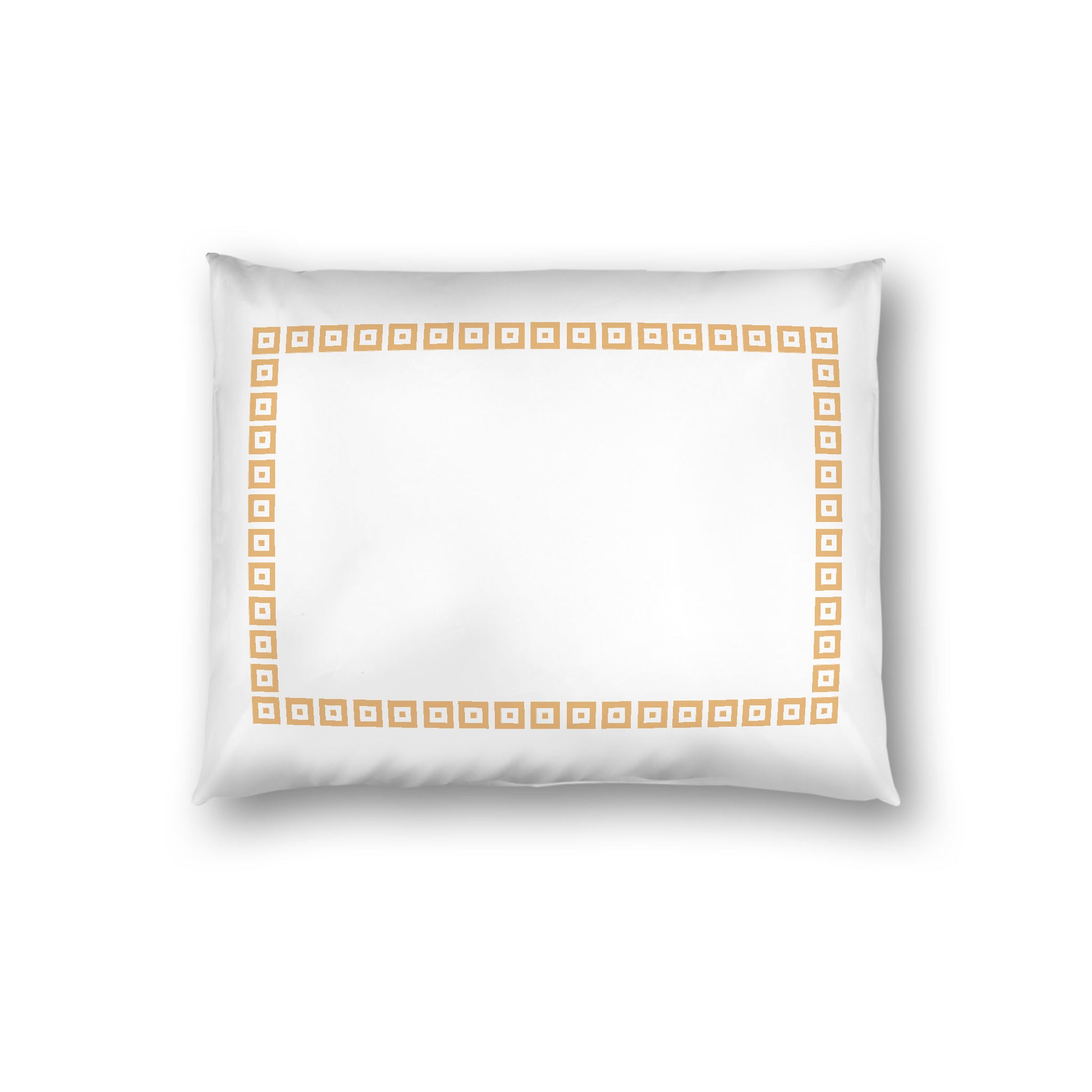 Off-white Cotton Sateen Pillow Sham, Pale Orange Repeating Square Motif Print, Classic Border, White Reverse Side, Standard - 20 x 26 inches