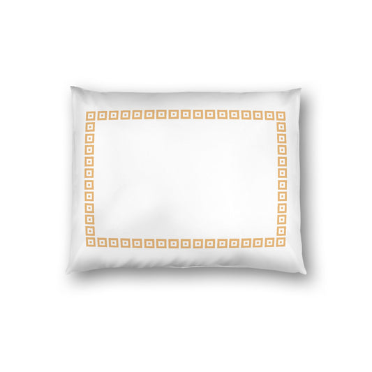 Off-white Cotton Sateen Pillow Sham, Pale Orange Repeating Square Motif Print, Classic Border, White Reverse Side, Standard - 20 x 26 inches