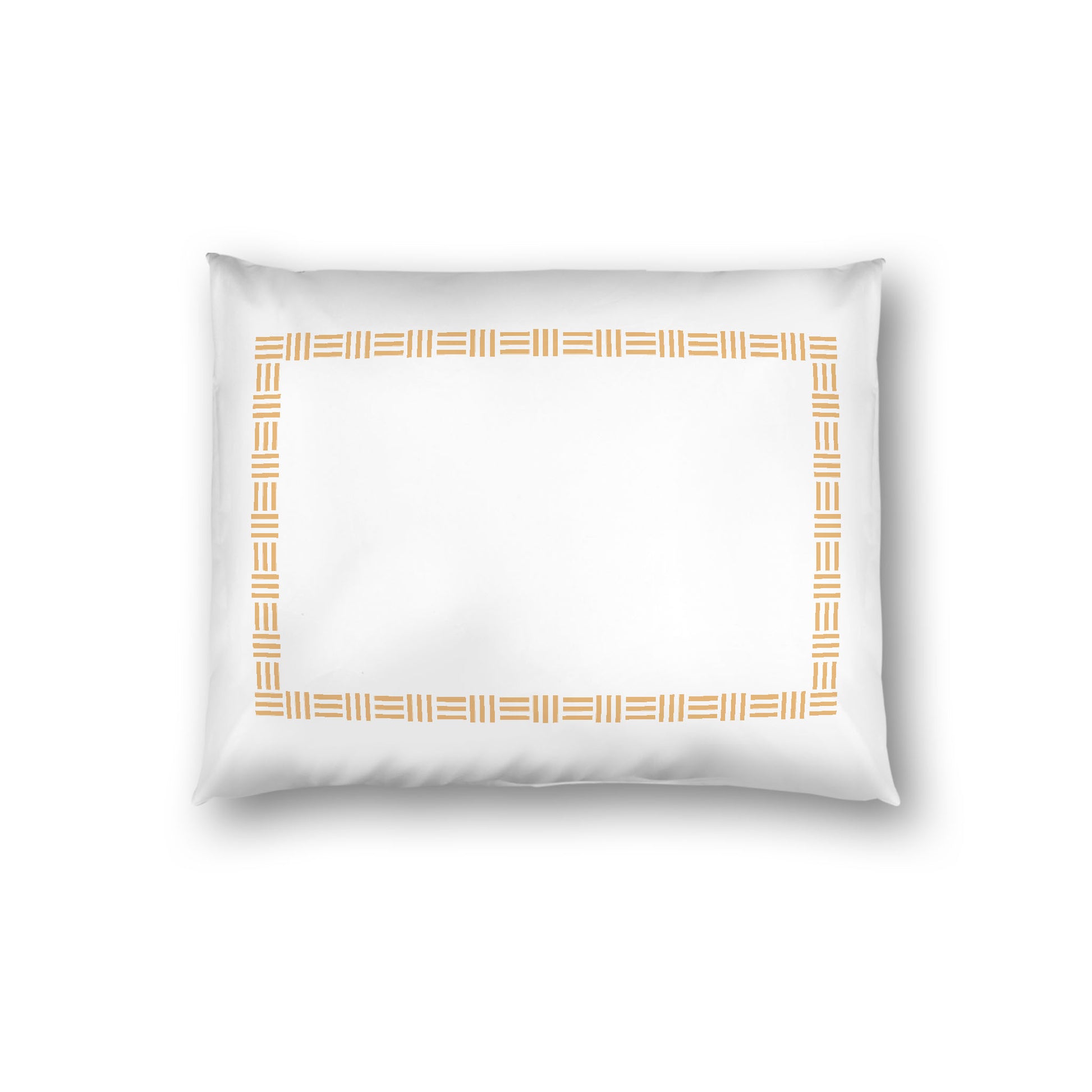 Off-white Cotton Sateen Pillow Sham, Pale Orange Single Weave Motif Print, Classic Border, White Reverse Side, Standard - 20 x 26 inches