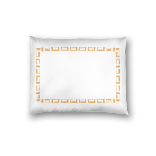 Off-white Cotton Sateen Pillow Sham, Pale Orange Single Weave Motif Print, Classic Border, White Reverse Side, Standard - 20 x 26 inches