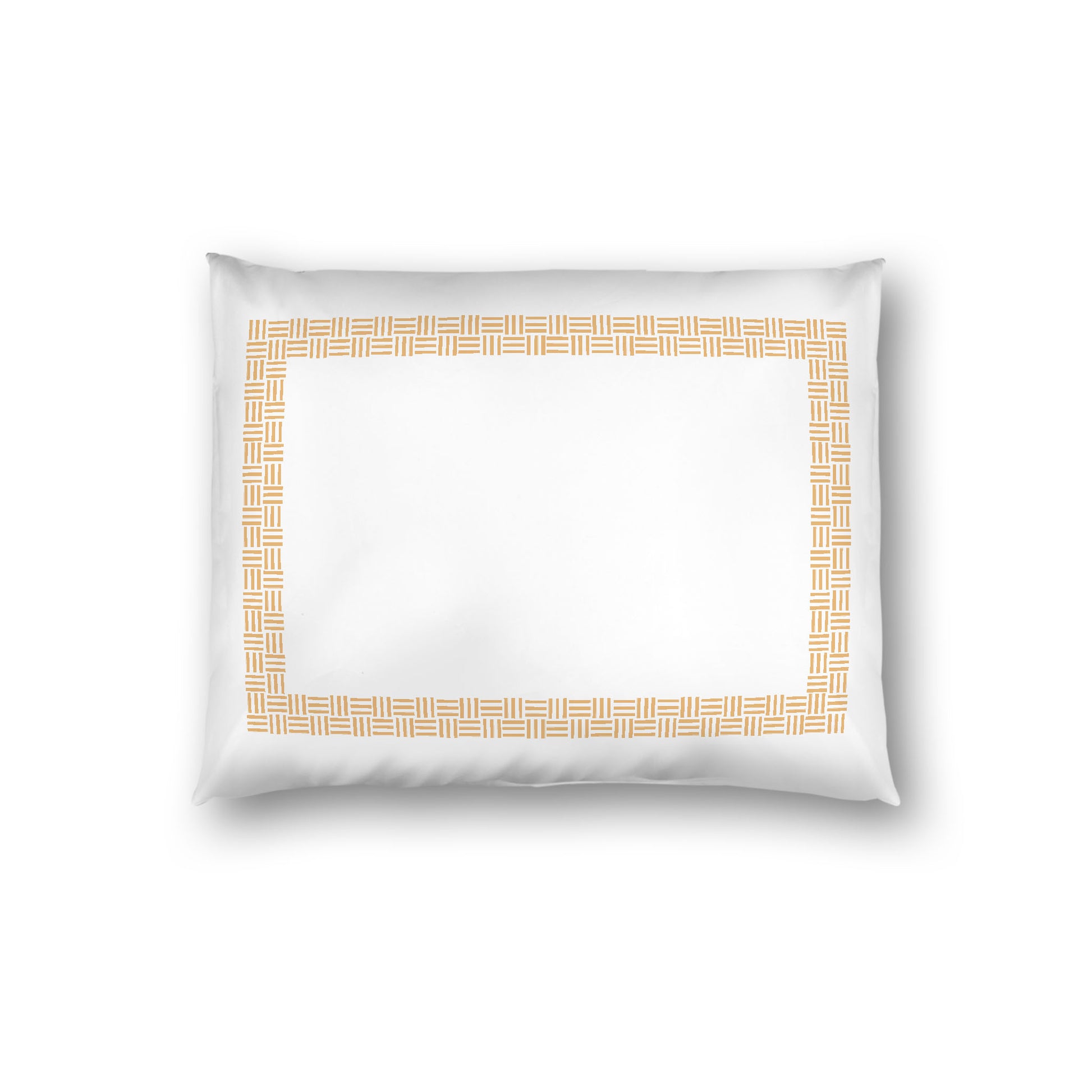 Off-white Cotton Sateen Pillow Sham, Pale Orange Double Weave Motif Print, Classic Border, White Reverse Side, Standard - 20 x 26 inches