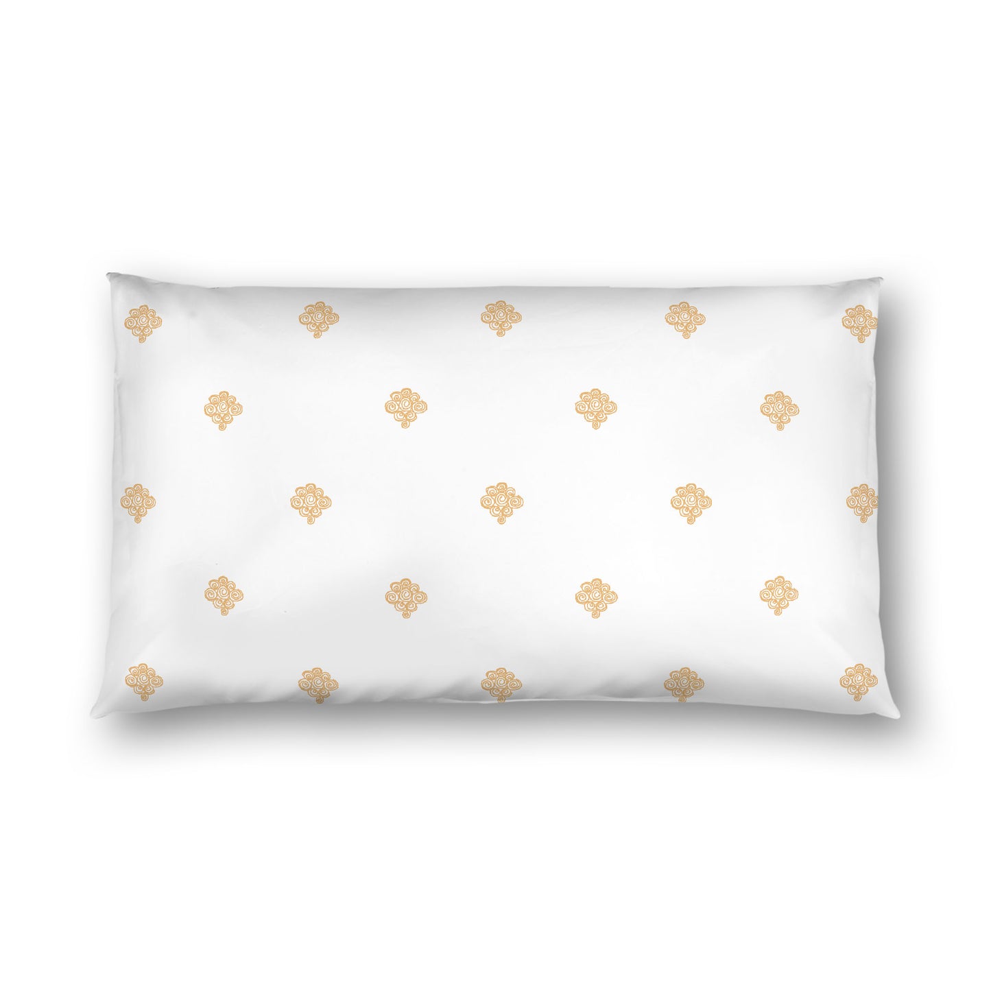 Off-white Cotton Sateen Pillow Sham, Pale Orange Hand-painted Swizzle Motif Print, White Reverse Side, King - 20 x 36 inches