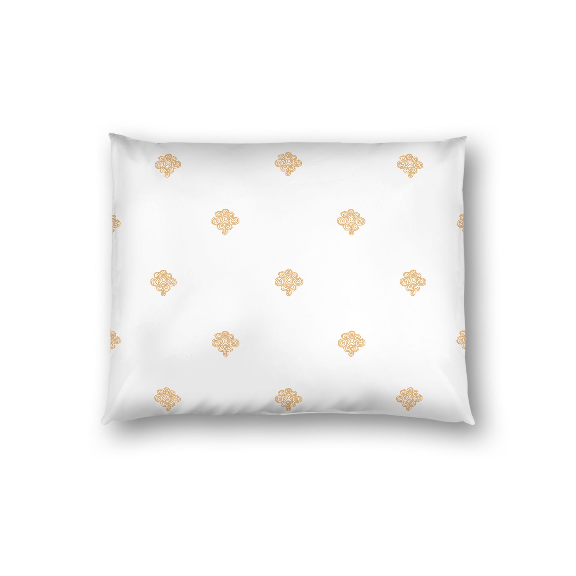 Off-white Cotton Sateen Pillow Sham, Pale Orange Hand-painted Swizzle Motif Print, White Reverse Side, Standard - 20 x 26 inches