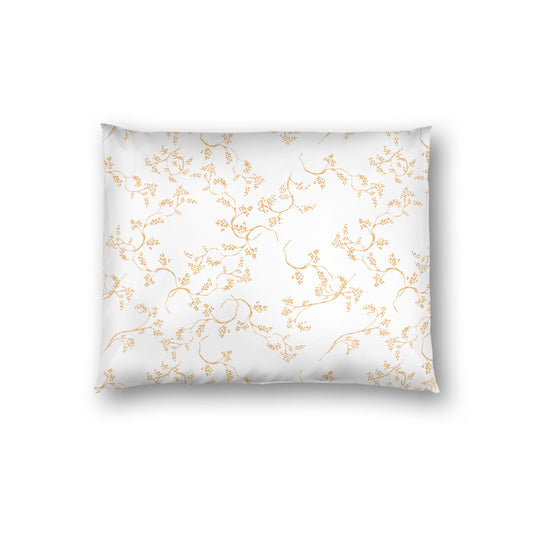 Off-white Cotton Sateen Pillow Sham, Pale Orange Hand-painted Vine Print, White Reverse Side, Standard - 20 x 26 inches