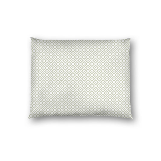 Off-white Cotton Sateen Pillow Sham, Pale Green Repeating Square Motif Print, Off-white Revese Side, Standard - 20 x 26 inches