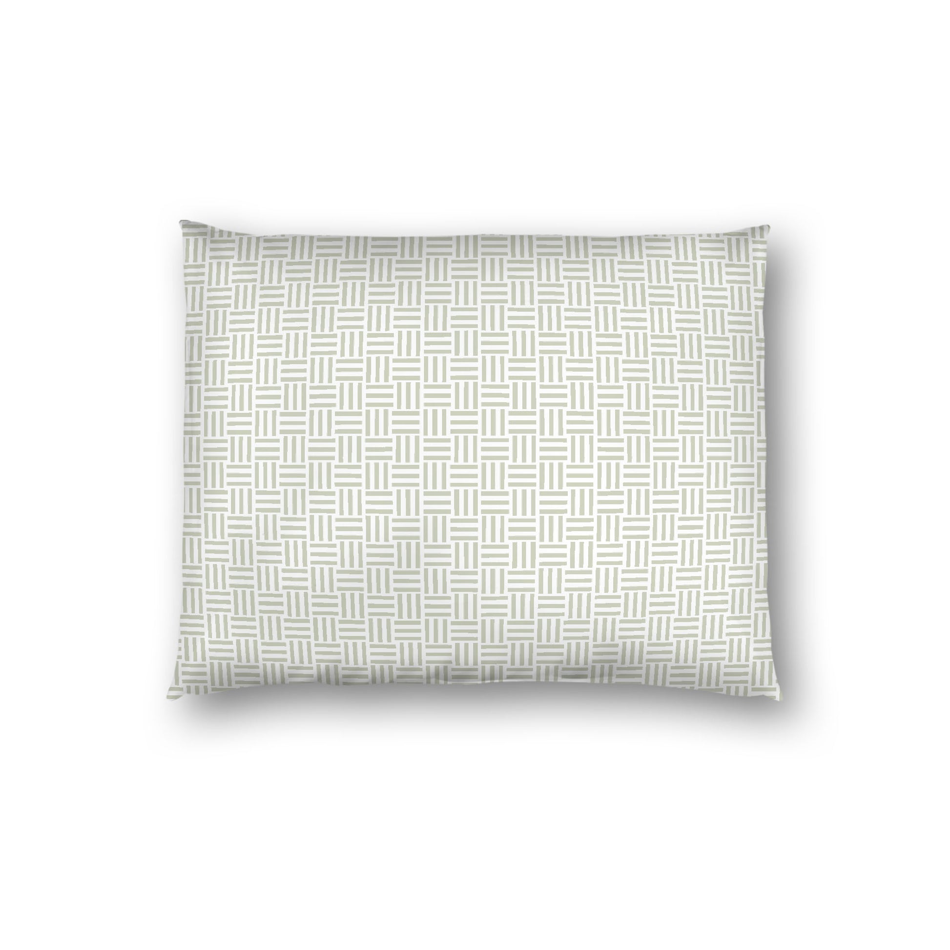 Off-white Cotton Sateen Pillow Sham, Pale Green Single Weave Motif Print, White Reverse Side, Standard - 20 x 26 inches