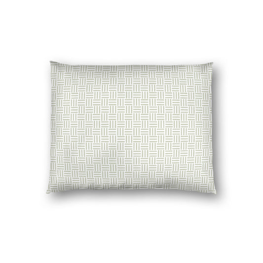 Off-white Cotton Sateen Pillow Sham, Pale Green Single Weave Motif Print, White Reverse Side, Standard - 20 x 26 inches