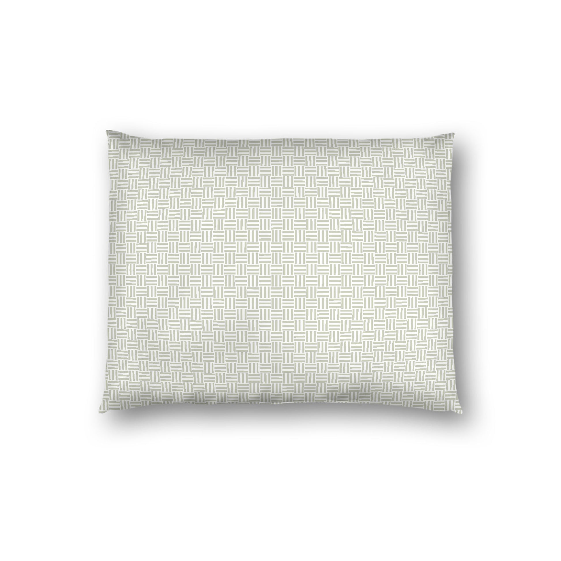 Off-white Cotton Sateen Pillow Sham, Pale Green Double Weave Motif Print, White Reverse Side, Standard - 20 x 26 inches