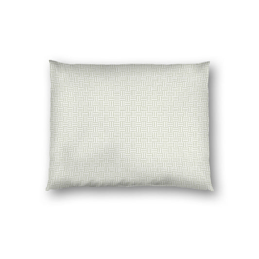 Off-white Cotton Sateen Pillow Sham, Pale Green Double Weave Motif Print, White Reverse Side, Standard - 20 x 26 inches