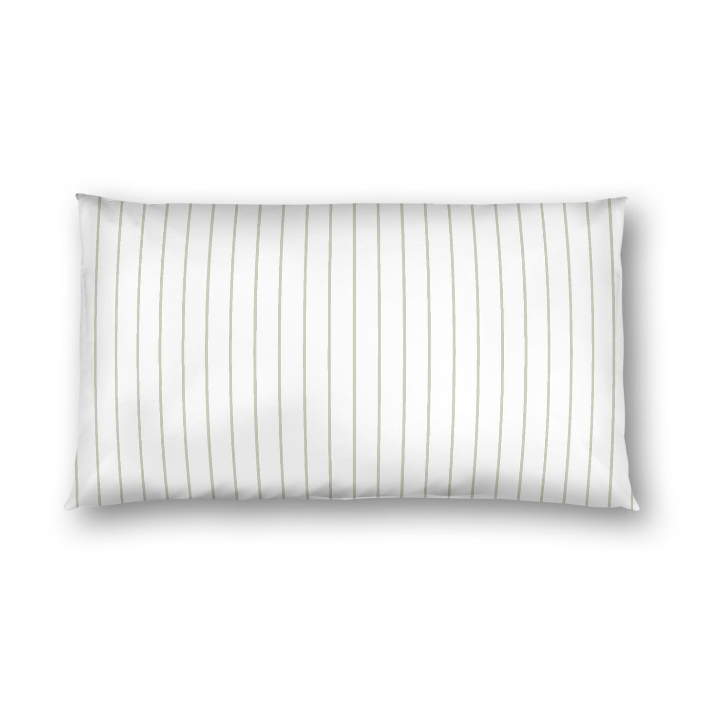 Off-white Cotton Sateen Sham, Pale Green Stripes on Front, White Reverse Side, King - 20 x 36 inches