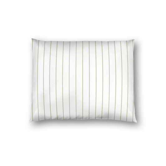 Off-white Cotton Sateen Sham, Pale Green Stripes on Front, White Reverse Side, Standard - 20 x 26 inches