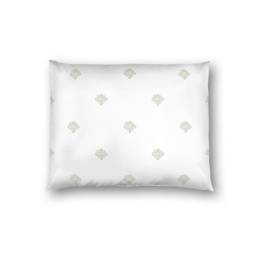 Off-white Cotton Sateen Pillow Sham, Pale Green Hand-painted Swizzle Motif Print, White Reverse Side, Standard - 20 x 26 inches
