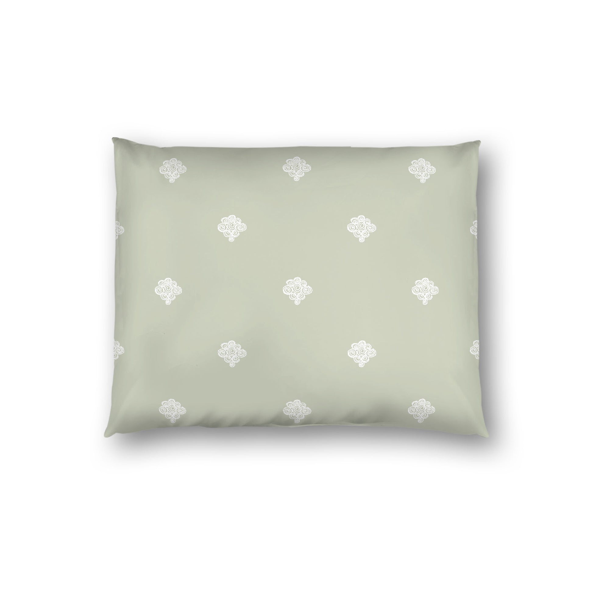 Pale Green Cotton Sateen Pillow Sham, Off-white Hand-painted Swizzle Motif Print, White Reverse Side, Standard - 20 x 26 inches