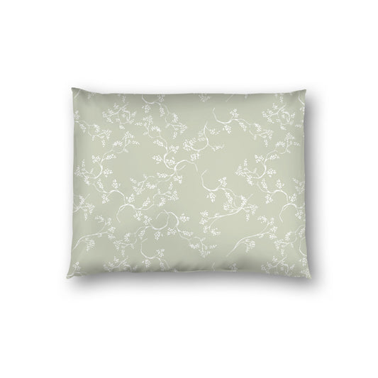 Pale Green Cotton Sateen Pillow Sham, Off-white Vine Print on Front, White Reverse Side, Standard - 20 x 26 inches