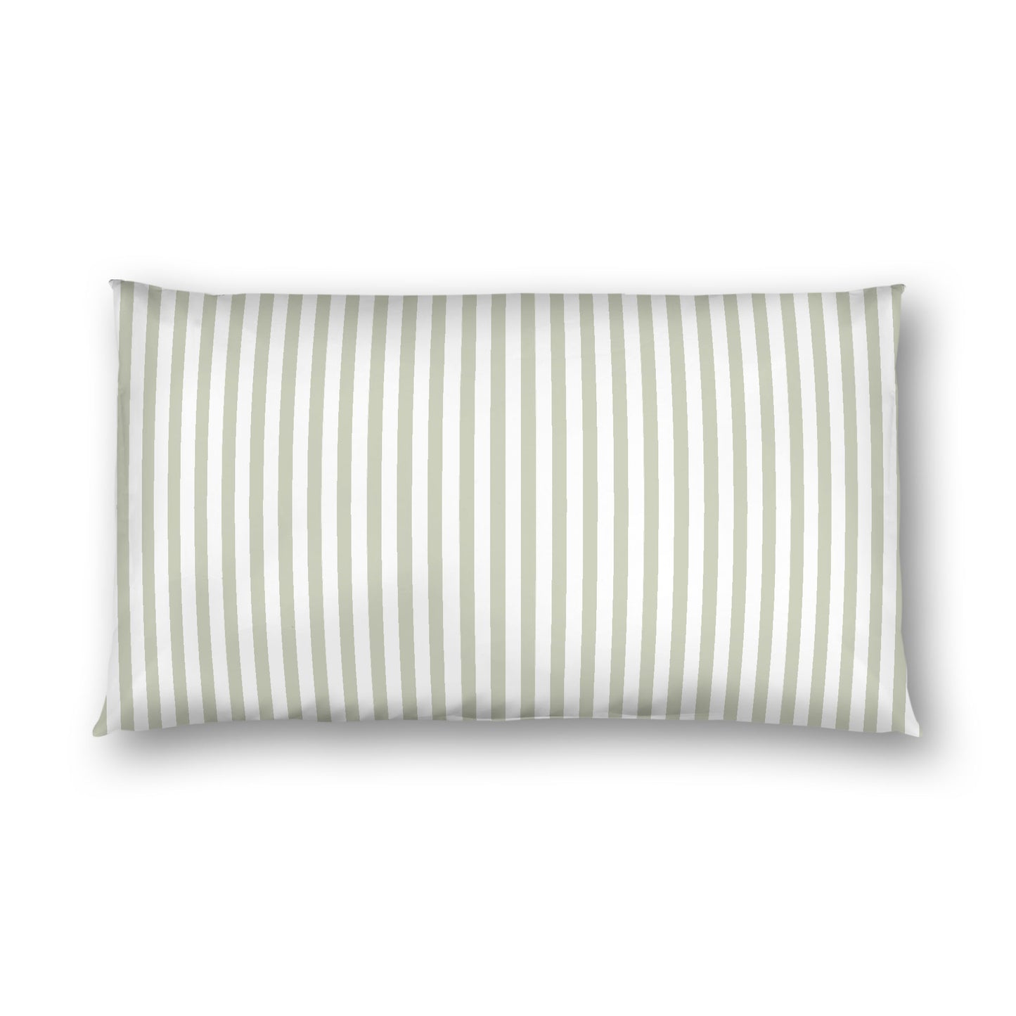 Off-white Cotton Sateen Sham, Thin Pale Green Bars on Front, White Reverse Side, King - 20 x 36 inches