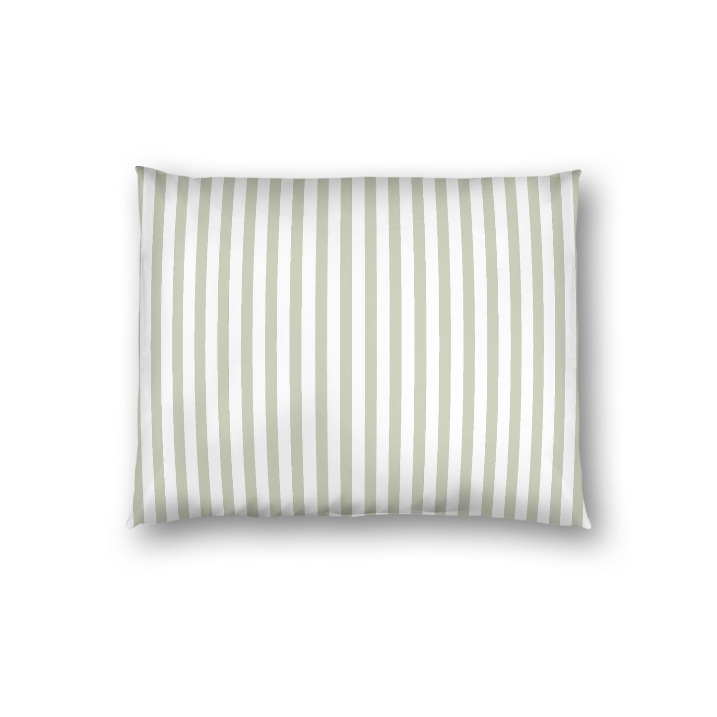 Off-white Cotton Sateen Sham, Thin Pale Green Bars on Front, White Reverse Side, Standard - 20 x 26 inches