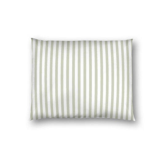 Off-white Cotton Sateen Sham, Thin Pale Green Bars on Front, White Reverse Side, Standard - 20 x 26 inches