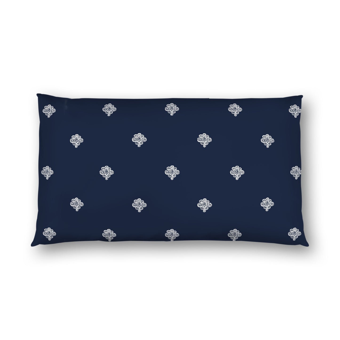 Navy Blue Cotton Sateen Pillow Sham, Off-white Hand-painted Swizzle Motif Print, White Reverse Side, King - 20 x 36 inches