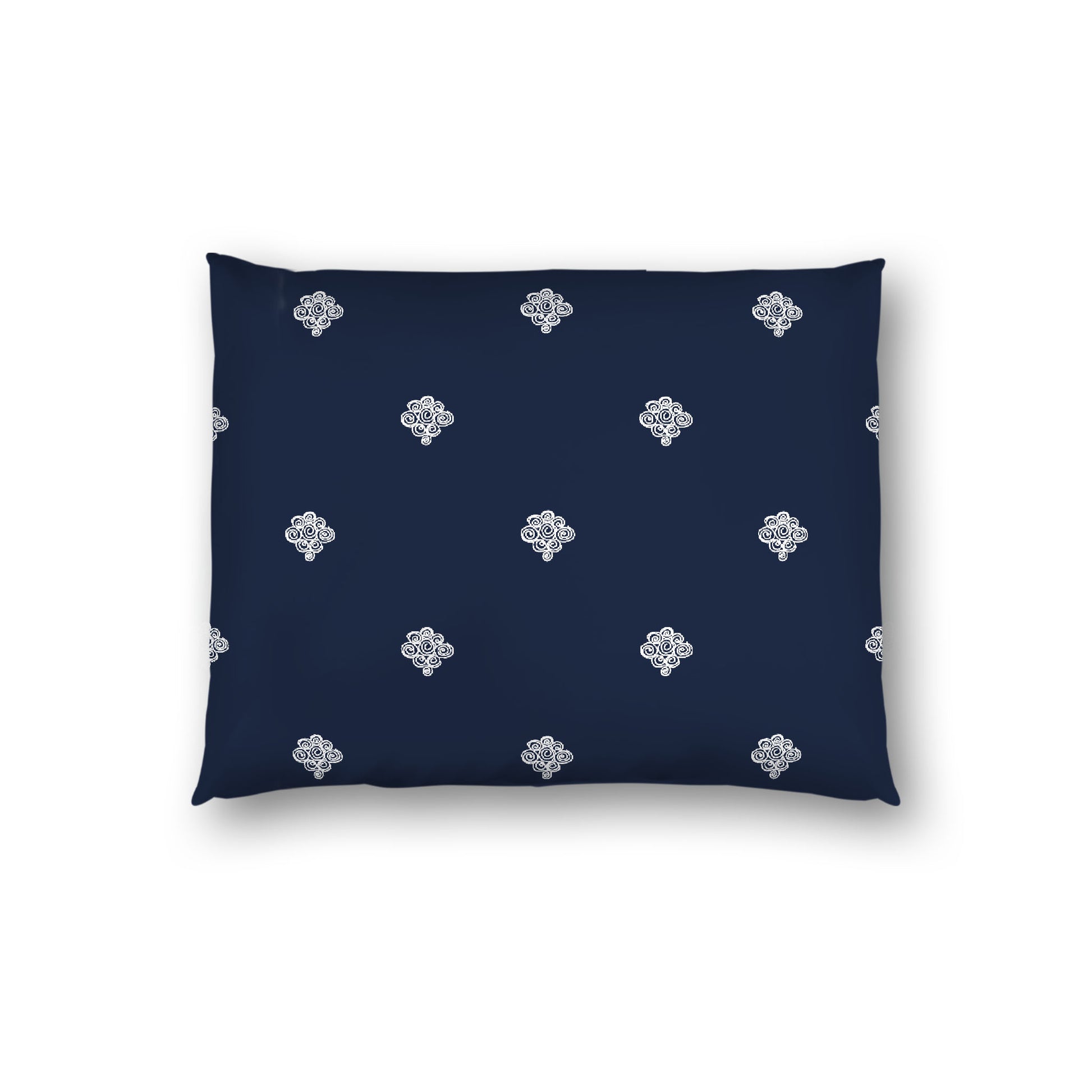Navy Blue Cotton Sateen Pillow Sham, Off-white Hand-painted Swizzle Motif Print, White Reverse Side, Standard - 20 x 26 inches