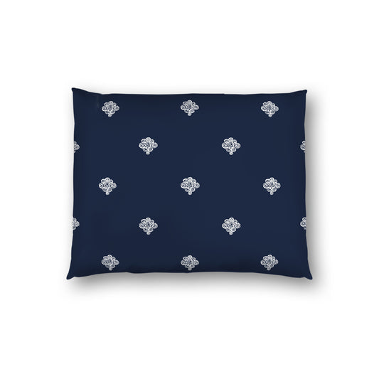 Navy Blue Cotton Sateen Pillow Sham, Off-white Hand-painted Swizzle Motif Print, White Reverse Side, Standard - 20 x 26 inches