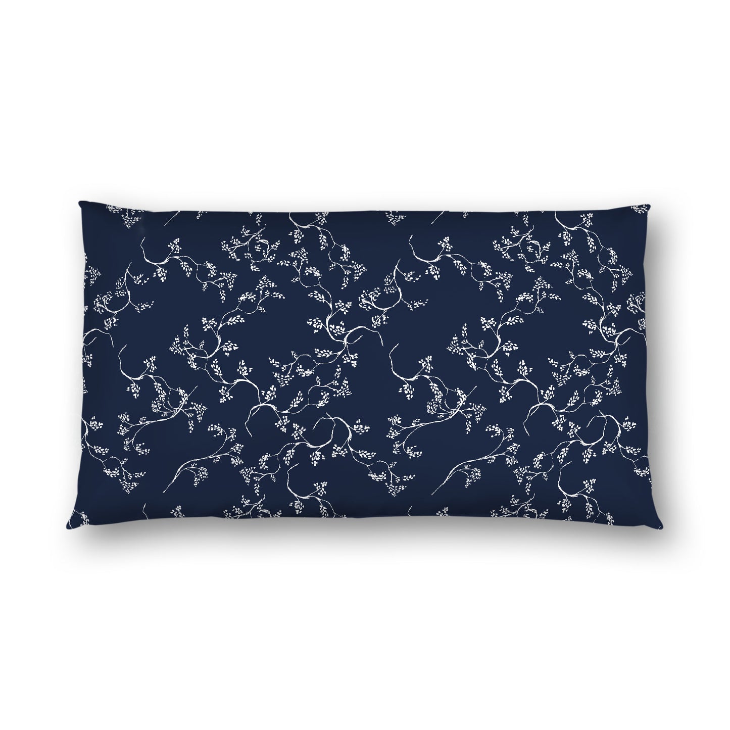 Navy Blue Cotton Sateen Pillow Sham, Off-white Vine Print on Front, White Reverse Side, King - 20 x 36 inches