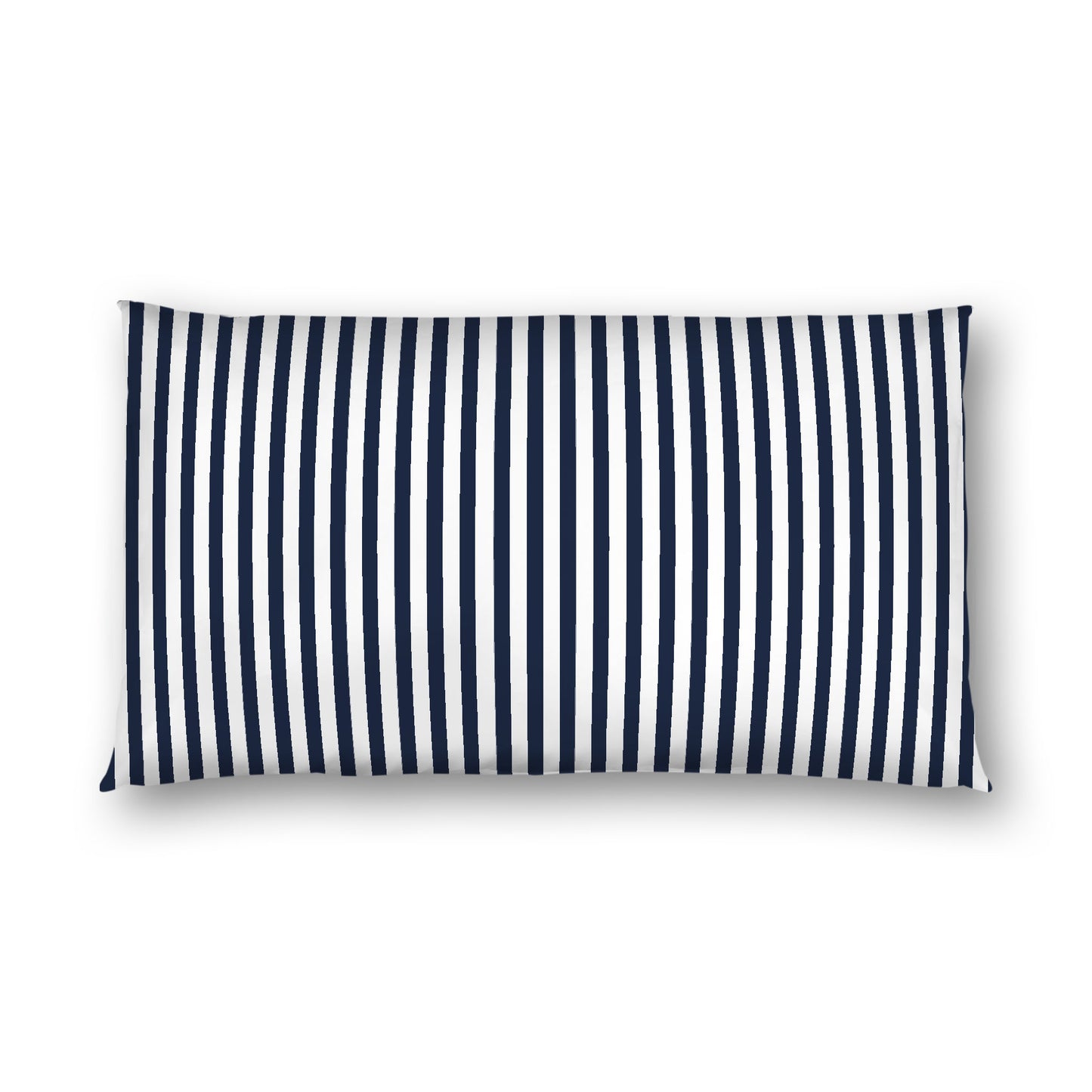 Off-white Cotton Sateen Sham, Thin Navy Blue Bars on Front, White Reverse Side, King - 20 x 36 inches