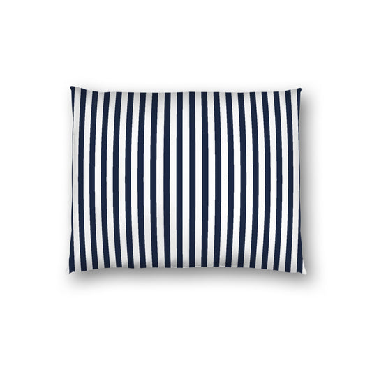 Off-white Cotton Sateen Sham, Thin Navy Blue Bars on Front, White Reverse Side, Standard - 20 x 26 inches