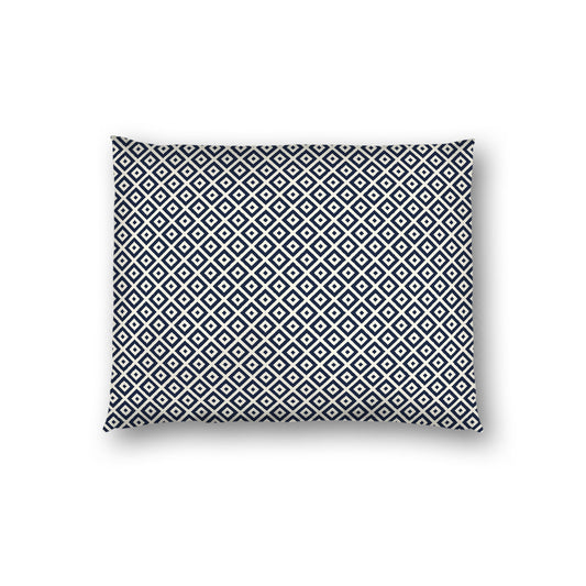 Pale Cream Cotton Sateen Pillow Sham, Navy Blue Repeating Square Motif Print, Pale Cream Revese Side, Standard - 20 x 26 inches