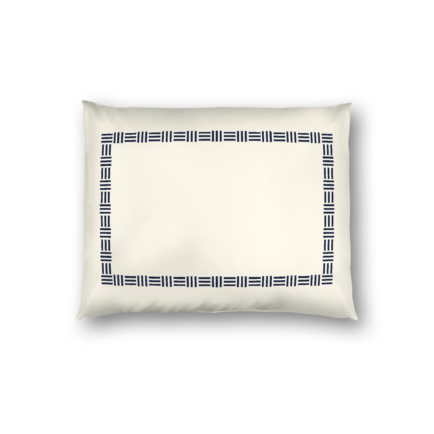 Pale Cream Cotton Sateen Pillow Sham, Navy Blue Single Weave Motif Print, Classic Border, White Reverse Side, Standard - 20 x 26 inches