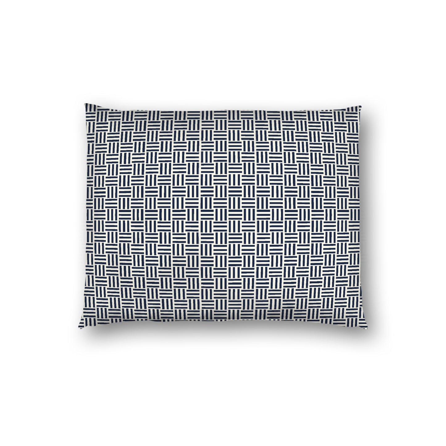 Pale Cream Cotton Sateen Pillow Sham, Navy Blue Single Weave Motif Print, White Reverse Side, Standard - 20 x 26 inches