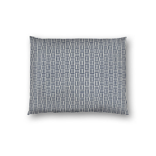 Pale Cream Cotton Sateen Pillow Sham, Navy Blue Single Weave Motif Print, White Reverse Side, Standard - 20 x 26 inches