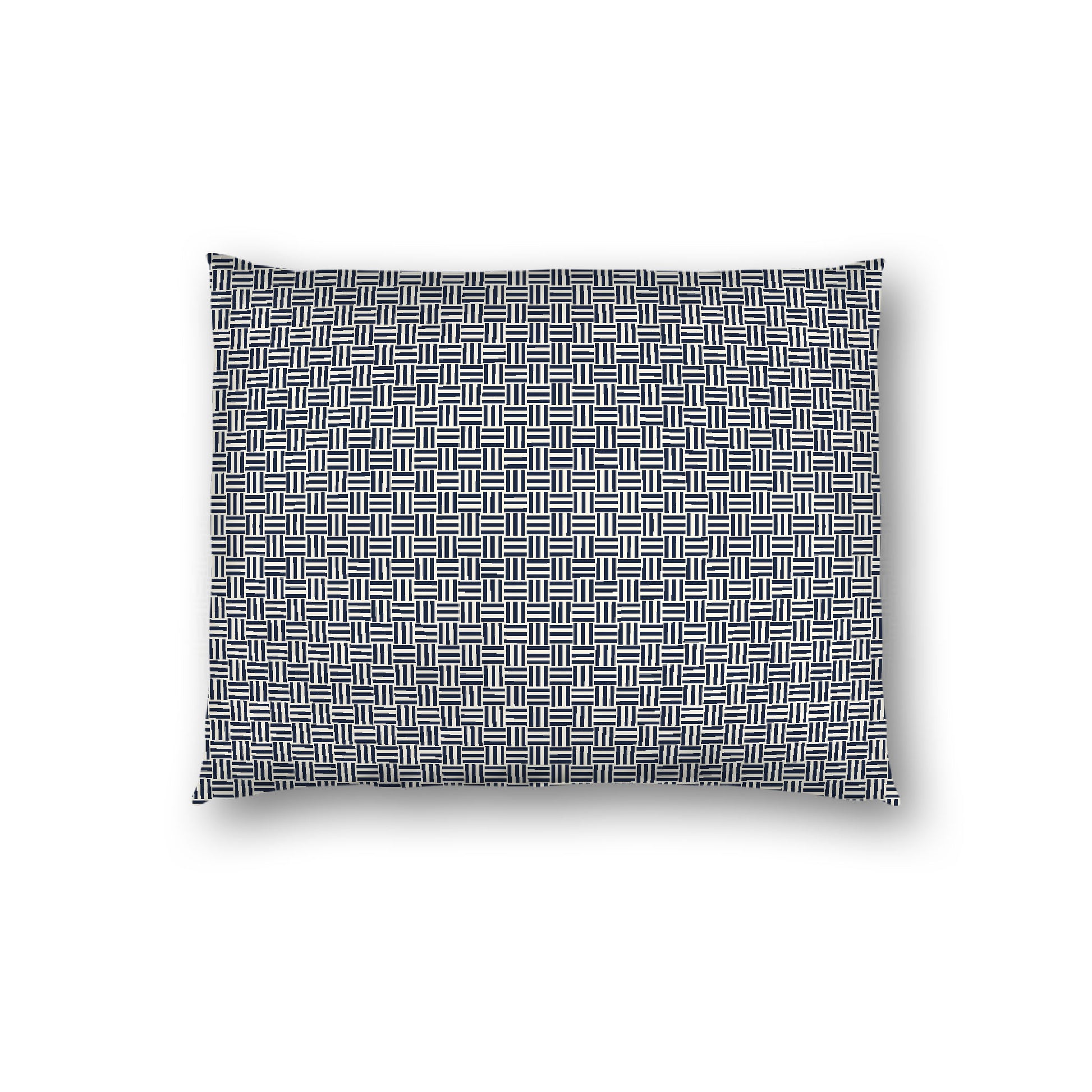 Pale Cream Cotton Sateen Pillow Sham, Navy Blue Double Weave Motif Print, White Reverse Side, Standard - 20 x 26 inches